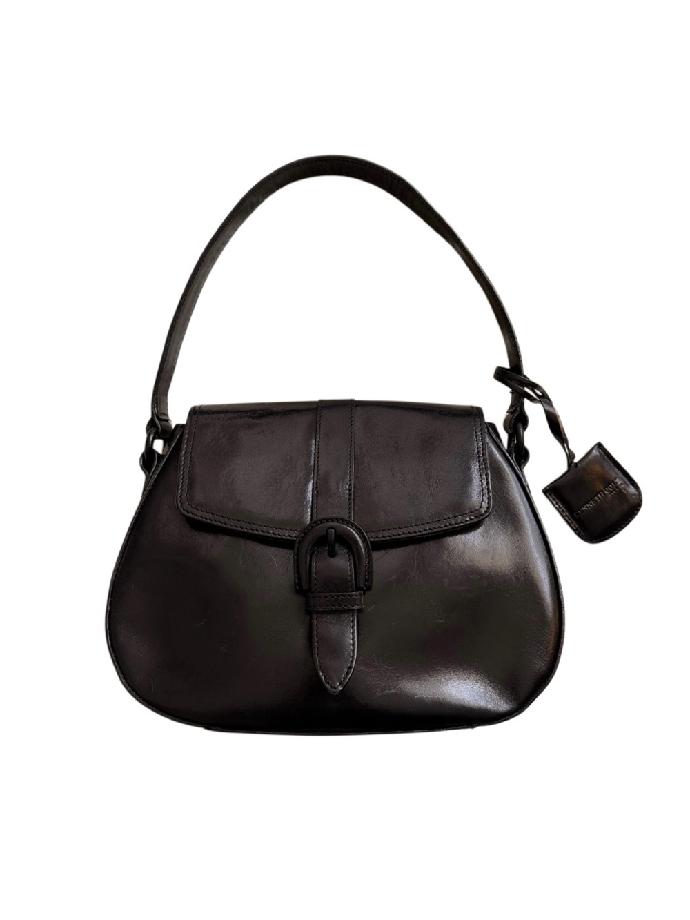Vintage 90s/00s Kenneth Cole Black Leather Buckle Shoulder Bag